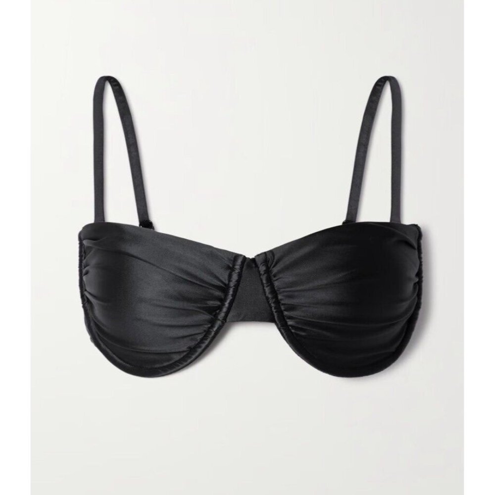 Good American Black Ruched Stretch Underwire Adjustable Strap Bikini Top 3 L